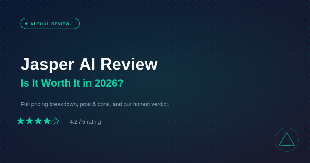 Jasper AI review featured graphic — 4.2 out of 5 rating badge